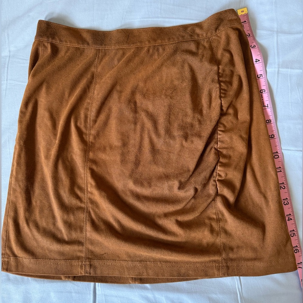 NWT Free People Camel Tan Rumi Ruched Faux Suede Mini Skirt Womens Medium